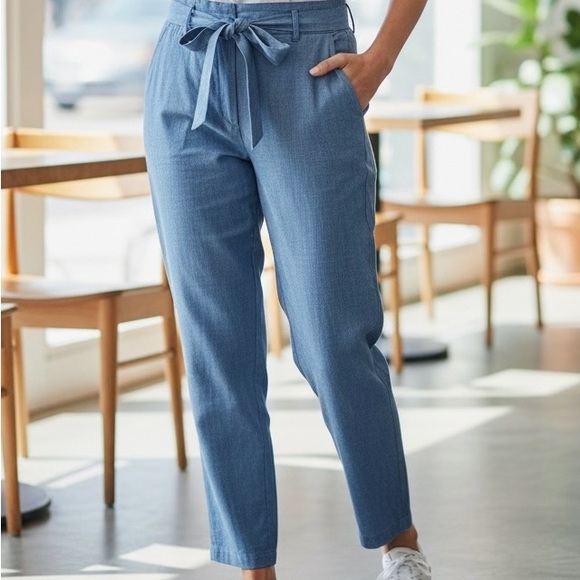 LOFT Pants - LOFT Blue Petite Tie-Waist Pants Size 4 Petite